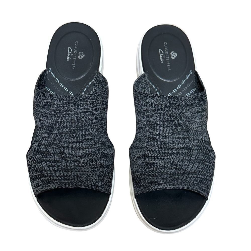 Clarks Cloudsteppers Black Knit Slide Sandals Platform Comfort US 10